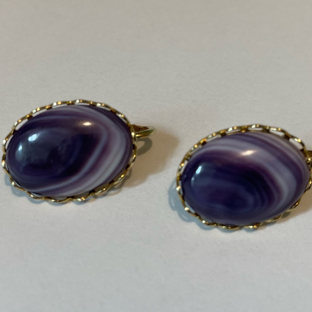 Elegant Purple and Gold Clip-On Earrings